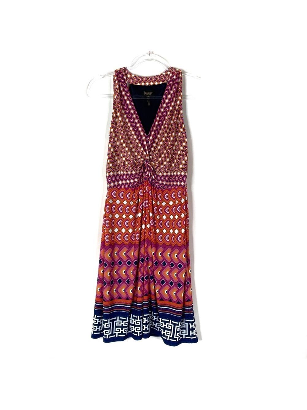 Laundry by Shelli Segal Orange Pink Navy Geometric Patterned Sleeveless Dress 8